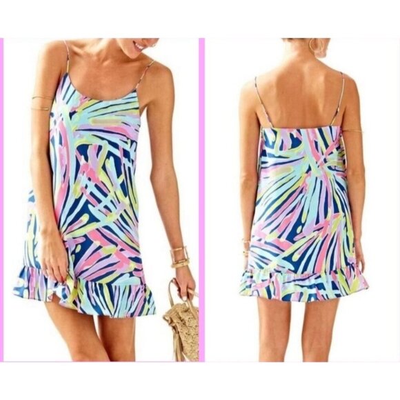 Lilly Pulitzer Zanna Silk Adj. Spaghetti Strap Dress Indigo Sea Dreamin Medium - Picture 6 of 8